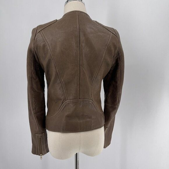 Hoss Intropia Designer LAMB LEATHER brown biker jacket EU 36 bomber - Picture 3 of 10